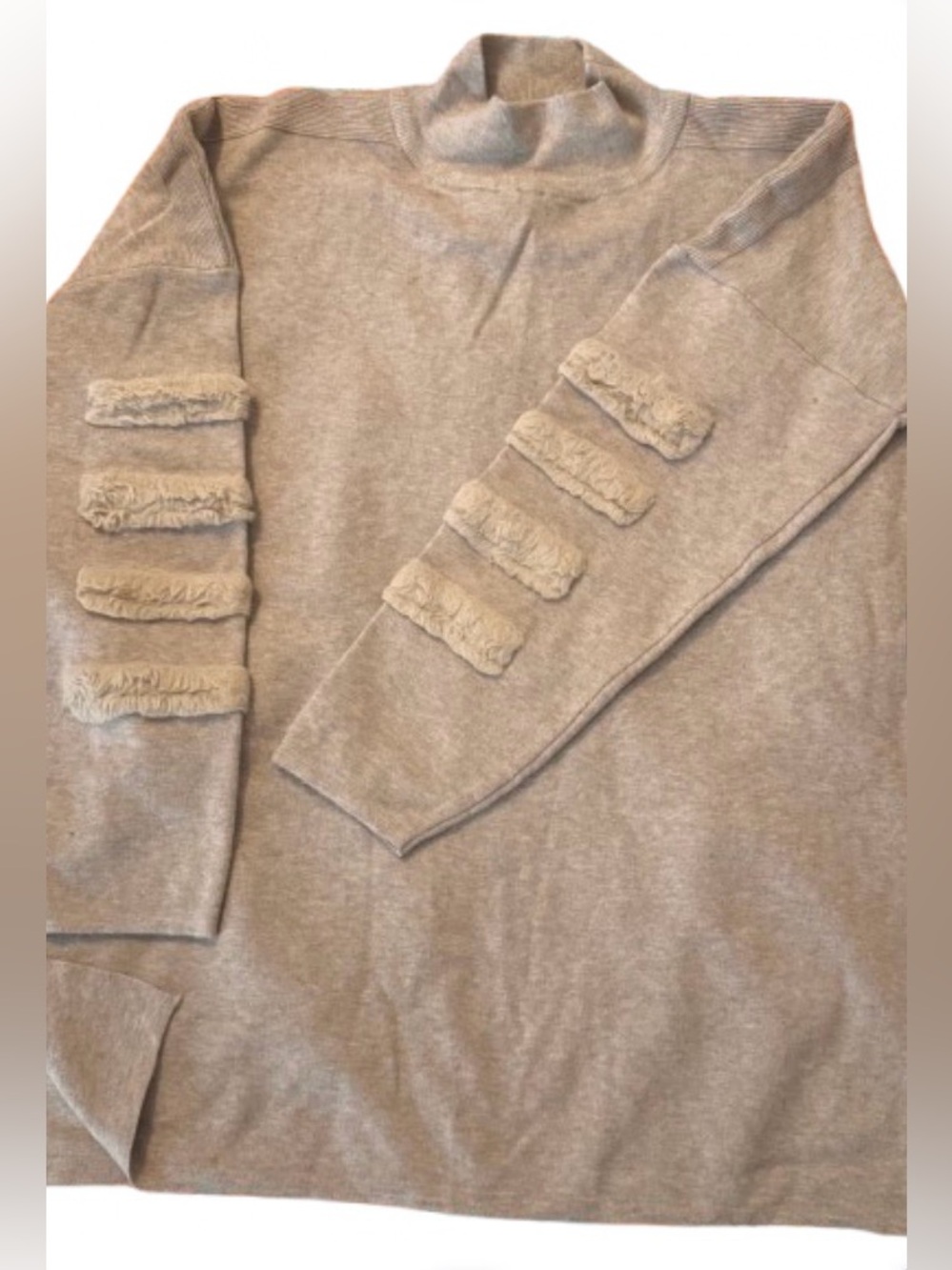 Clichè Cream Mock Neck Sweater with Sleeve Ruffle Detail